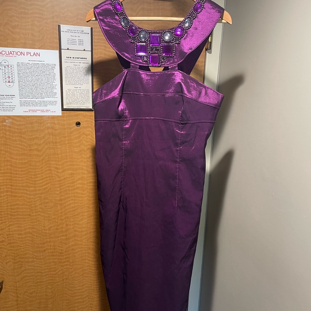 Liliana Purple Pleated Ruffled Halter Sheath Dress
